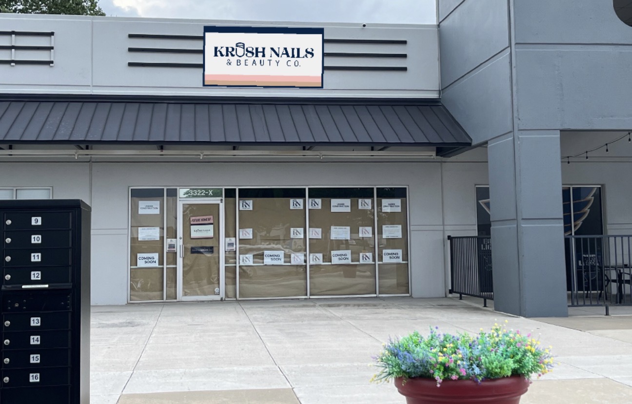 Rendering of the KRUSH Nails & Beauty Co. storefront signage at 3322 South Campbell Avenue, Suite X